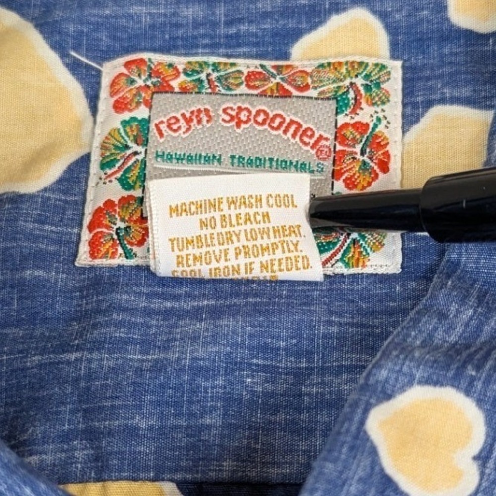 Reyn Spooner Hawaiian Shirt XL Blue Cream Hibiscus Floral Cotton Button Down - Picture 7 of 12